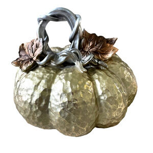 MARTHA STEWART Hammered Metallic Gold Floral Embellished Pumpkin Fall Decor New
